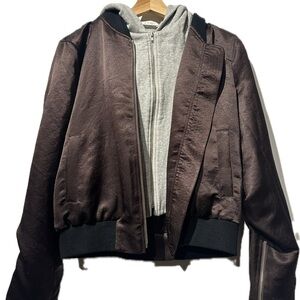 A.L.C. Brown Bomber Jacket with Hooded Insert